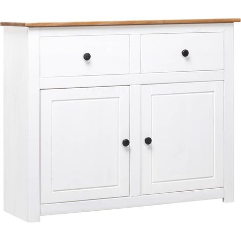 Aparador de madera maciza pino estilo Panamá blanco 93x40x80 cm (1/4)
