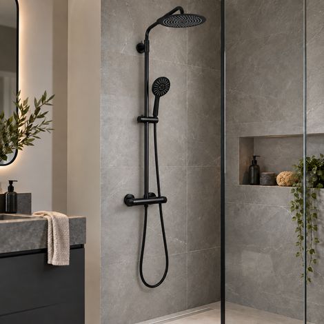 Colonne de douche thermostatique BOSSA noir mat Ø 20 cm (1/4)