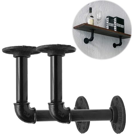 Support D Étagère - Fer Noir - 15 x 8 cm - Pour Étagère Murale Salle De Bain Casier À Vin Bibliothèque Présentoir - Lot De 4 (1/5)