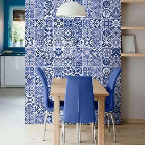 Sticker Mural Carrelage adhésif Cuisine Salle de Bain - 30 STICKERS CARREAUX DE CIMENT AZULEJOS MELINDA - 30stickers10x10cm (1/5)