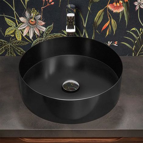 Lavabo da appoggio tondo 40 cm in acciaio inox nero opaco Goya (1/5)