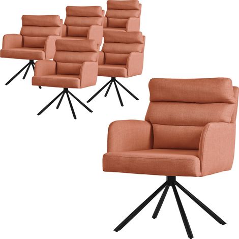 ML-Design Esszimmerstühle drehbar 6er Set, Orange, Wohnzimmerstühle mit Arm- und Rückenlehne, Drehstühle Auto-Position, Polsterstühle mit Polyesterbezug und Rückenkissen, Küchenstühle mit Metallbeine