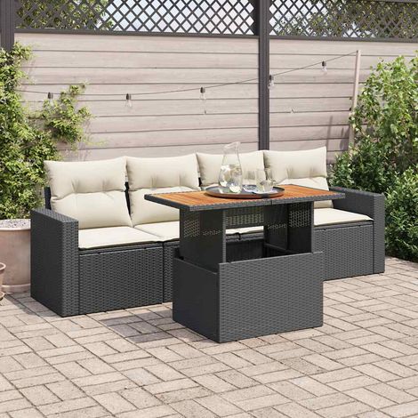 Salon de jardin 5 pièces en résine tressée noire avec coussins et table réglable, 49.27kg - PANGIVO (1/5)
