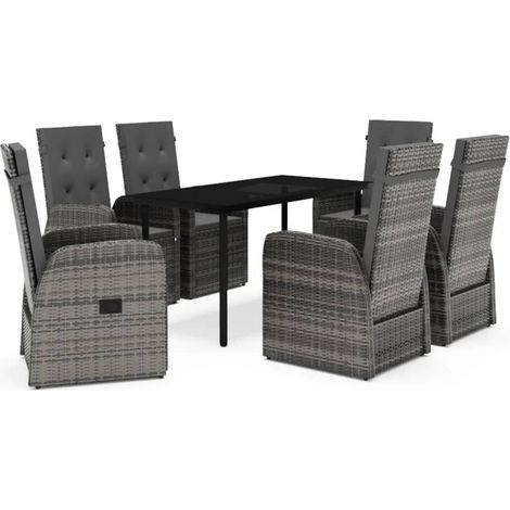 Maison Exclusive - 7-tlg. Garten-Essgruppe mit Auflagen Grau