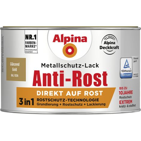 Alpina Metallschutz-Lack Anti-Rost 300 ml gold glänzend Metallack Schutzlack (1/3)