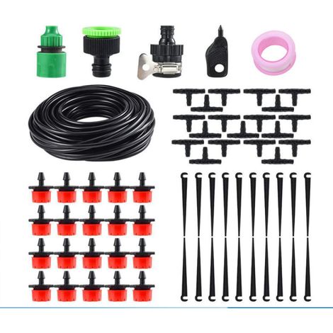 Kit irrigation goutte-à-goutte, tuyau spiralé 15m, buses réglables, embouts PVC, pour jardin pelouse serre (1/5)