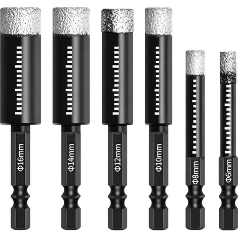 Lot de 6 forets diamantés pour carrelage – Pour céramique, granit, marbre, verre – Scie-cloche diamantée soudée au laser – Pour perçage de trous dans le carrelage et le marbre (1/5)