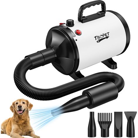 High-speed dog hair dryer with 4 nozzles,  5.2HP / 3800W (Professional Super Cyclone),  stepless adjustable temperature dog dryer,  white (1/5)