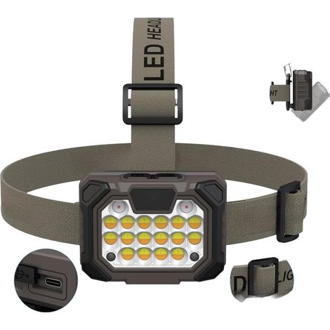 Lampe frontale COB LED rechargeable avec entrée de détection de mouvement 1500 mAh batterie réglable pour les tâches extérieures et industrielles (TG-TD23501)