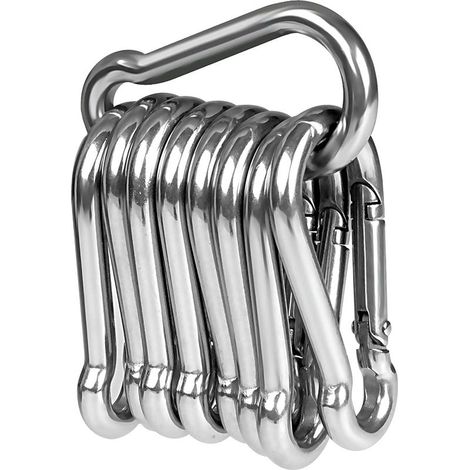 10pcs Mousquetons en Acier Inoxydable 304 Résistant Mousqueton INOX 50 mm x 5 mm de qualité supérieure avec Fermoir à cliquet pour Tous Les Types d'aide à la Traction et poignées avec Un œillet…