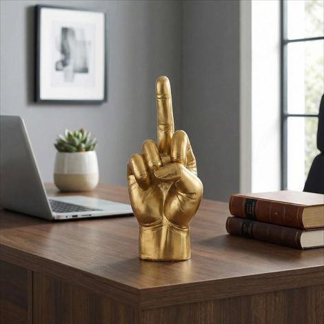 Figurine de doigt d'honneur, décoration pour le salon ou la véranda, en résine - Or
