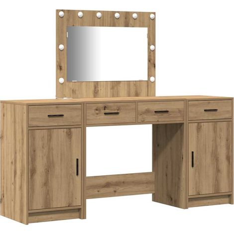Maison Exclusive - Schminktisch mit Spiegelbeleuchtung 3 pcs Brau