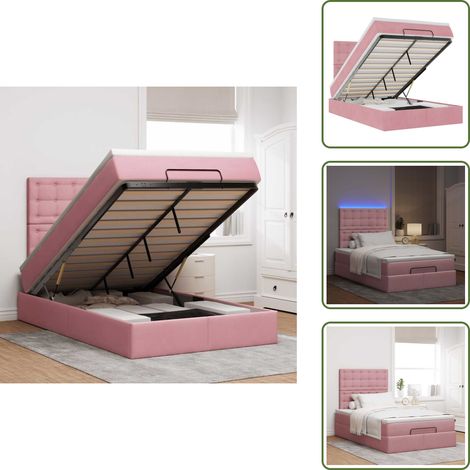 Letto con vano di stoccaggio - vidaXL Struttura Letto Pouf con Materasso Rosa 120x200 cm Velluto - Letto con testiera