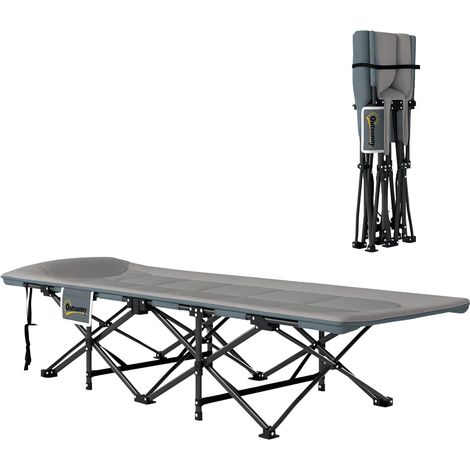 Lit de camp pliant avec matelas, oreiller et poche latérale, 187 x 67 x 37 cm, lit d'appoint jusqu'à 150 kg, gris (1/5)