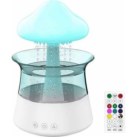 Humidificateur à nuage de pluie pour chambre à coucher et chambre d'enfant, diffuseur d'huile en forme de champignon avec LED 7 couleurs pouvant être utilisé comme veilleuse (avec télécommande) (1/5)