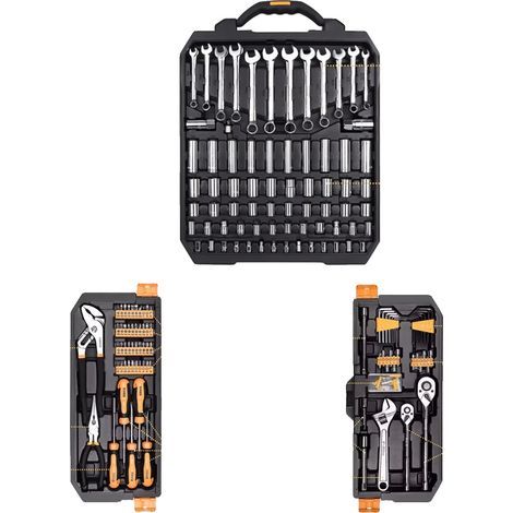 Juego de herramientas manuales multifuncionales, incluye caja de herramientas resistente. (1/2)