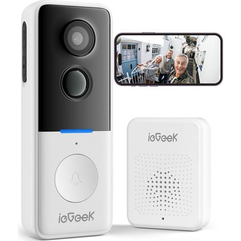 ieGeek Sonnette vidéo sans fil avec carillon – Caméra de sonnette HD 1080P sonnette de sécurité intelligente pour la maison détection PIR installation facile vision nocturne (1/5)