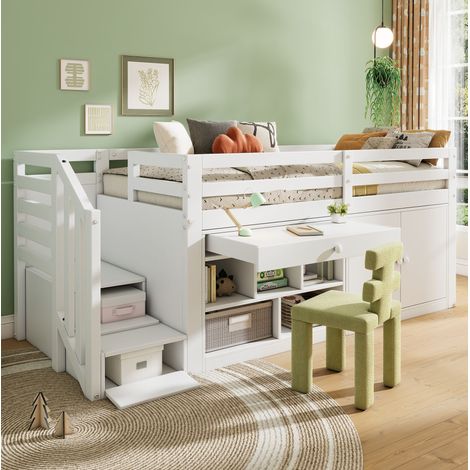 letto struttura 90x200 con scrivania contenitore bianco OKMYHOME (1/5)