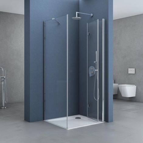 doporro Box Doccia 75x90x190cm con Piatto Doccia, Cabina Bagno Angolare con Porte Girevoli a 180° Vetro di Sicurezza ESG Vetro Trasparente R27 (1/5)