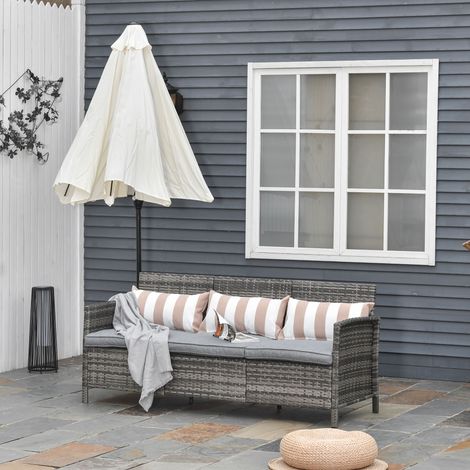 Canapé d'extérieur 3 places en rotin PE, canapé d'extérieur avec coussins rembourrés et amovibles, pour jardin, patio et terrasse, 173x68x78 cm, gris (1/5)