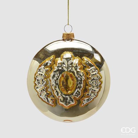 EDG Enzo De Gasperi Addobbo Natale Palla Gemme H 12 Cm  D 10 Cm Gold (1/2)