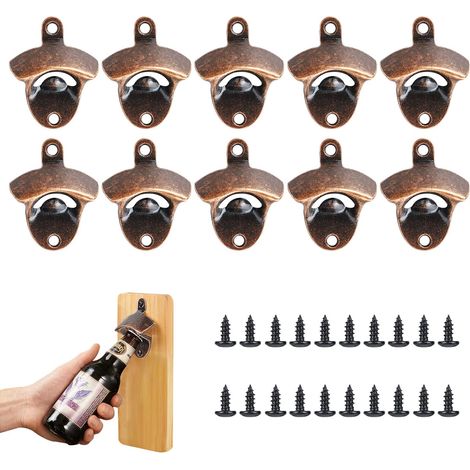 Trintion 10 Pcs Wall Mounted Bottle Opener Metal Beer Bottle Opener for Wall Retro Style Beer Opener with 20 Screws for Game Room Club Kitchen Vintage Rustic Bar (1/5)