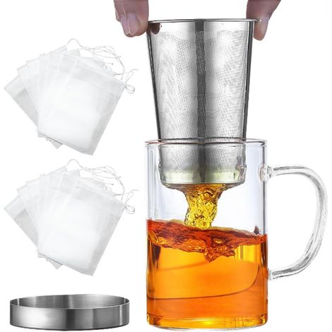 Tasse à Thé avec Infuseur à Thé et Couvercle Tasse à Thé avec Couvercle et Passoire Mug Thé avec Infuseur Verre de Thé Borosilicate avec Infuseur avec 100 Sachets de Thé pour Maison (500ML) (1/5)