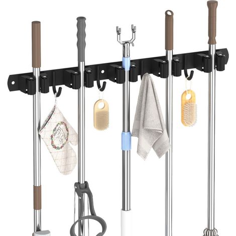 Besenhalter Wandmontierter Mopphalter mit Haken mit 5 Schlitzen und 4 Haken