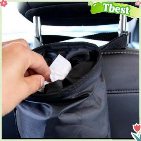 Tbest sac poubelle de voiture suspendu Sac poubelle de voiture pliable en tissu Oxford, multifonction, moto outillage Noir (1/4)