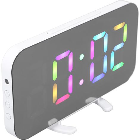 6,5-Zoll-RGB-LED-Digitalwecker, Smart Mirror, dynamische Farben, Nachttischuhr für Zuhause, Studentenwohnheim, Büro, Weiß (1/5)