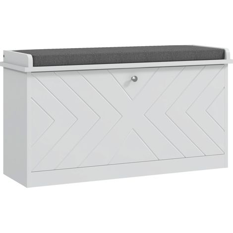 Panca Scarpiera Salvaspazio con Cuscino e Cassetto Ribaltabile per 8 Paia di Scarpe, 80x26x44.5 cm, Bianco