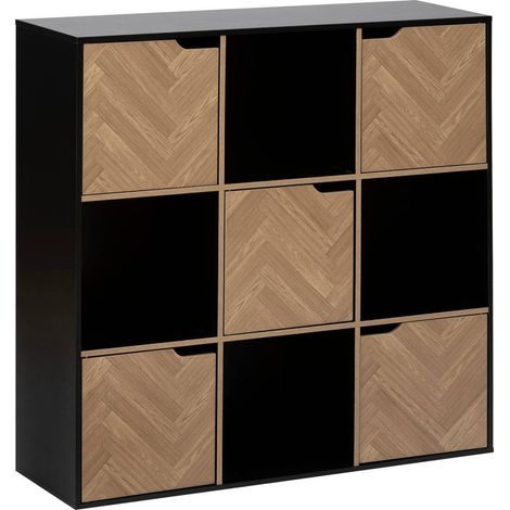 Scaffale mix n door a 9 scomparti effetto legno e nero 100,5x32 cm - 5five