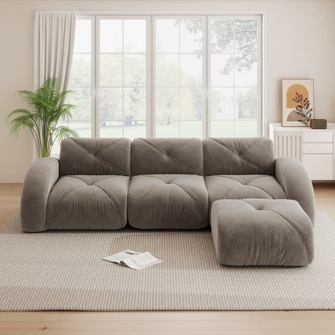 Canapé d'angle modulaire marron, sofa 3 places avec repose-pieds pour salon, base antidérapante prêt à l'emploi sans assemblage (1/4)