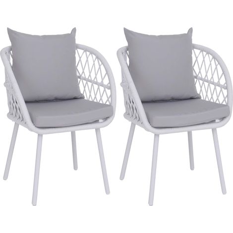 [NUNCA USADO] Juego de 2 sillas de jardín HHG-393, sillones de jardín con reposabrazos, entramado de aluminio tipo cuerda, Estructura gris claro, tapizado gris claro