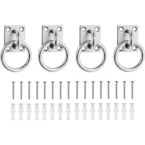 4 Pièces Plaques Œil Acier Inoxydable, Œillet 0,5 mm Fixation Plafond Acier Inox 304, Carré Anneaux de Fixation Cheval, avec 16 Vis et Tube D'expansion, pour vcuries, Navires, Machines (1/5)