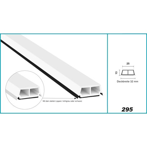 Glassprossen PVC weiß 1-2m - Weichlippen grau & schwarz, selbstklebend - HJ: HJ.295 - 25x13mm / 15° Schräge, 2 Meter lichtgraue Lippe