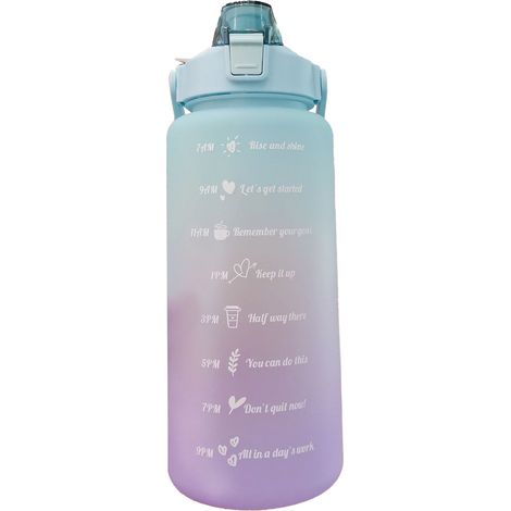 Gourde Sport 2000ml Anti-Fuite Couleur Dégradée Mat, Ouverture One-Click et Poignée, Échelle Transparente Vert Clair (1/5)