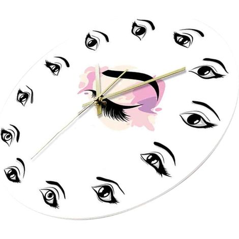 Horloge Murale Décorative Cils et Sourcils 30 Cm Plastique Résistant Design Moderne Salon de Beauté Décoration Murale Esthétique sans Pile (1/5)