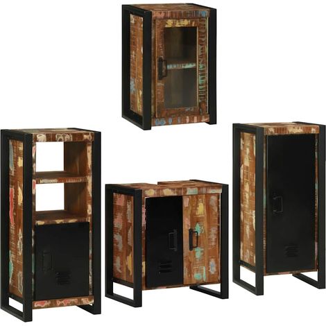 Badezimmermöbel-Set mit Regal 4 pcs Mehrfarbig Massives Altholz (1/5)