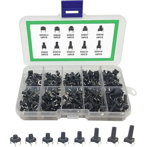100er Touch-Drucktaster 4 Pin, momentan, Ein-Aus Kontakt, für Leiterplatten und Elektronik-Bastelprojekte (1/5)