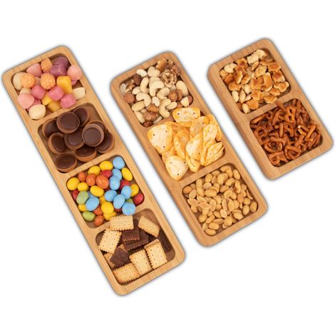 Lot de 3 assiettes à goûter rectangulaires – 33 x 9 x 2 cm, 25 x 9 x 2 cm, 17,5 x 9 x 2 cm – Bols à coller en bambou respectueux de l'environnement – Ensemble de vaisselle avec ebook (1/5)