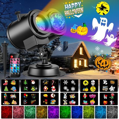 Projecteur LED Décoration Festival - Effet Ondulation Eau + 12 Motifs Interchangeables - IP65 Extérieur Intérieur - Télécommande et Minuterie - 3 à 20 m Portée - 1 Pièce