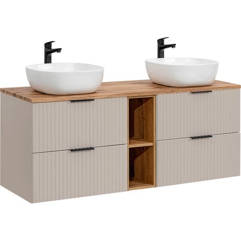 Doppelwaschtisch 140cm Adriel mit 4 Schubladen, Beige (1/5)