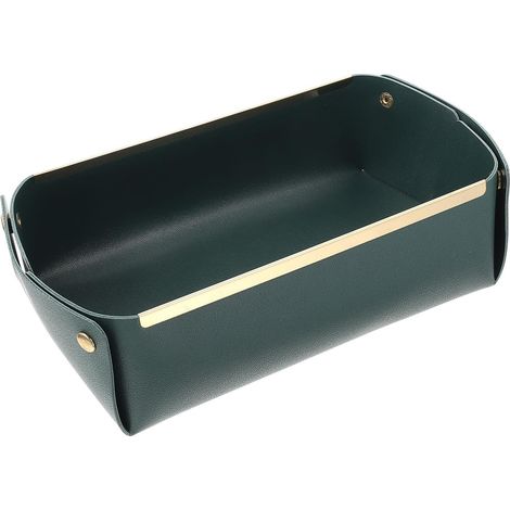 Schmucktablett aus Leder für den Tisch, Accessoirehalter aus Legierung, klein, dunkelgrün, praktische Aufbewahrung für Uhren und Schmuck, für Badezimmer und Wohnzimmer (1/5)