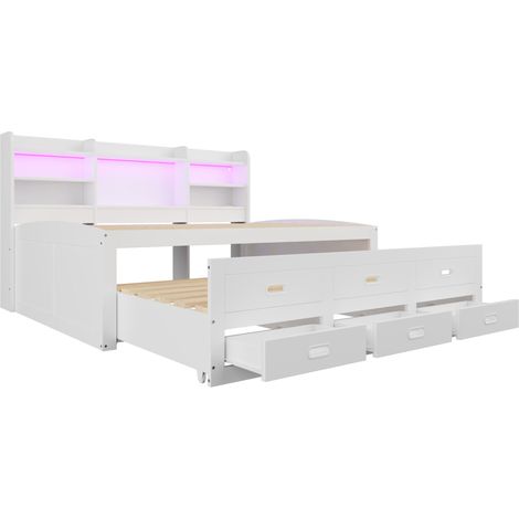 Cama nido 140 x 200 cm blanca con LED, 3 cajones, estante, USB y Type-C (1/5)