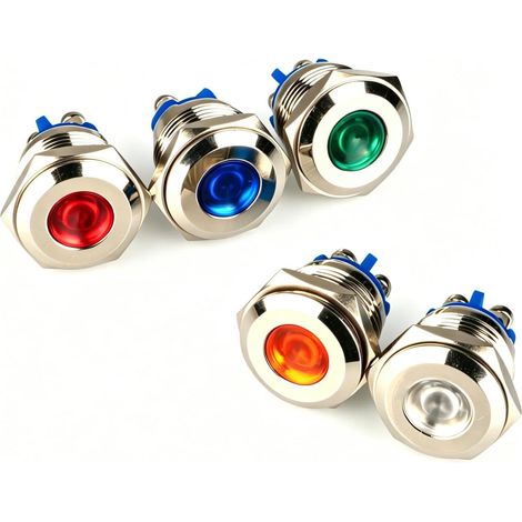 5pcs 230VAC 16mm LED Bornes à Vis Voyant Lumineux En Acier Inoxydable Voyant Imperméable à Eau(5 Couleurs) (1/5)