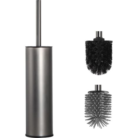 2 - Brosse WC - Support Métallique - Nettoyage Profond Anti-Goutte - Salle de Bain Moderne - Gris Argenté - 35x12cm