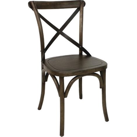 Lot de 2 chaises en bois (H)470 mm empilables, assise marron foncé (1/5)