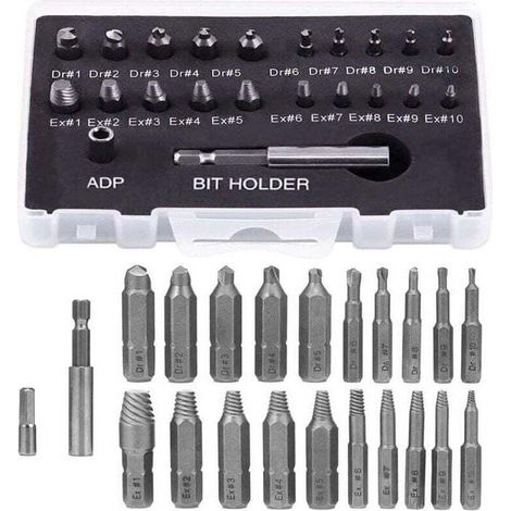 Kit d'extraction de vis cassées 22 pièces – porte-embout magnétique, adaptateur douille et extracteur pour boulons endommagés (1/4)