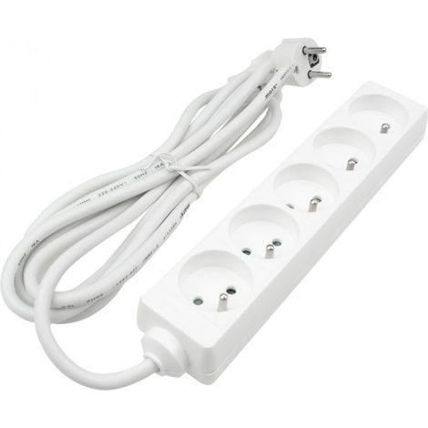 Rallonge 5 prises 3 m terre 16A 3680W blanche Ecolight (1/2)